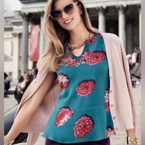 Cabi Blushing Floral Teal Sleeveless Top Style 3445 Medium